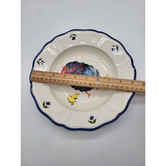 Sur La Table x Jacques Pépin Large Rim Soup Bowl Blue Chickens Rooster Farm - Picture 5 of 6